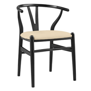 HomeRoots Set of Two Elegant Beige Velvet Wishbone Back Arm Chairs - Modern Solid Wood Dining Accent Chairs 653944
