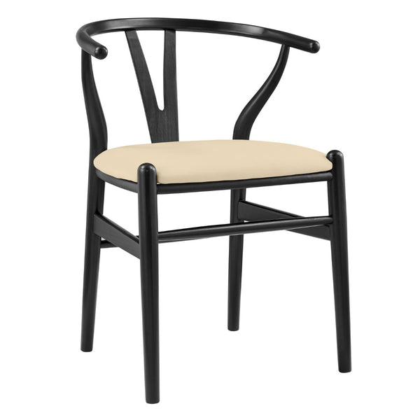 HomeRoots Set of Two Elegant Beige Velvet Wishbone Back Arm Chairs - Modern Solid Wood Dining Accent Chairs 653944