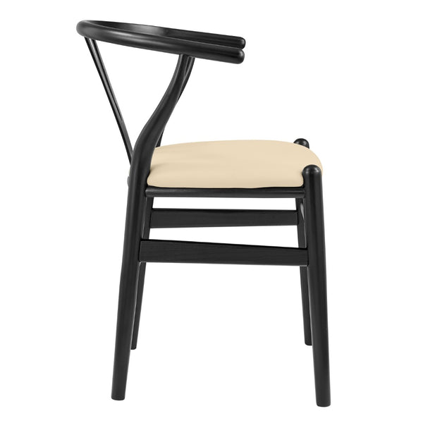 HomeRoots Set of Two Elegant Beige Velvet Wishbone Back Arm Chairs - Modern Solid Wood Dining Accent Chairs 653944