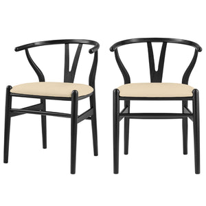 HomeRoots Set of Two Elegant Beige Velvet Wishbone Back Arm Chairs - Modern Solid Wood Dining Accent Chairs 653944