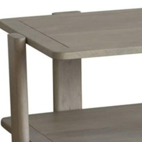 HomeRoots 45" Natural Solid Wood Distressed Coffee Table with Two-Tier Shelf for Rustic Living Room Charm 653945