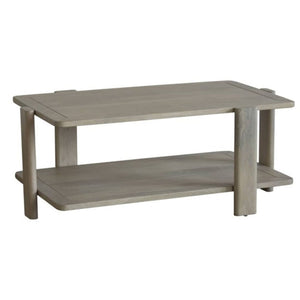 HomeRoots 45" Natural Solid Wood Distressed Coffee Table with Two-Tier Shelf for Rustic Living Room Charm 653945