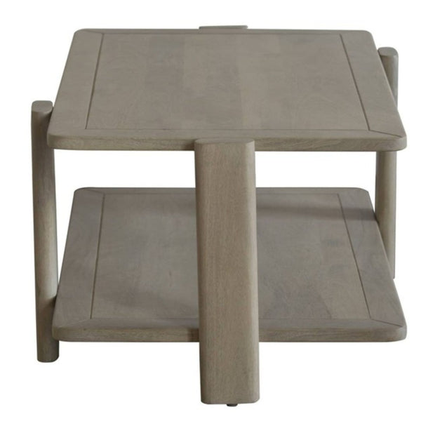 HomeRoots 45" Natural Solid Wood Distressed Coffee Table with Two-Tier Shelf for Rustic Living Room Charm 653945