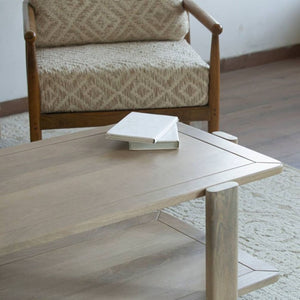 HomeRoots 45" Natural Solid Wood Distressed Coffee Table with Two-Tier Shelf for Rustic Living Room Charm 653945