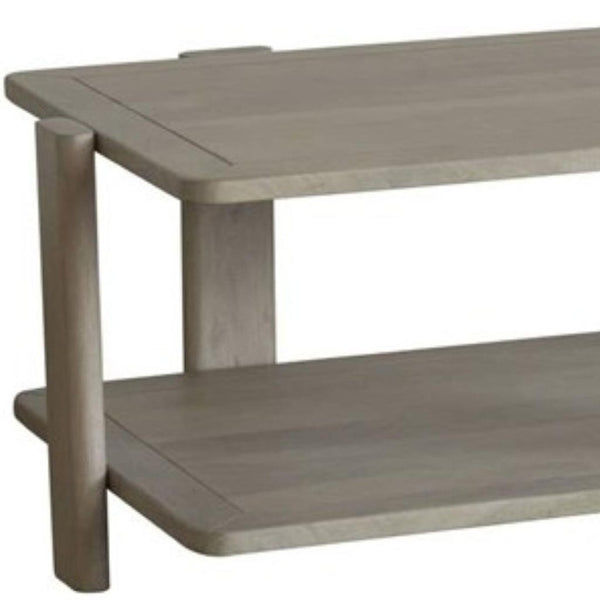HomeRoots 45" Natural Solid Wood Distressed Coffee Table with Two-Tier Shelf for Rustic Living Room Charm 653945