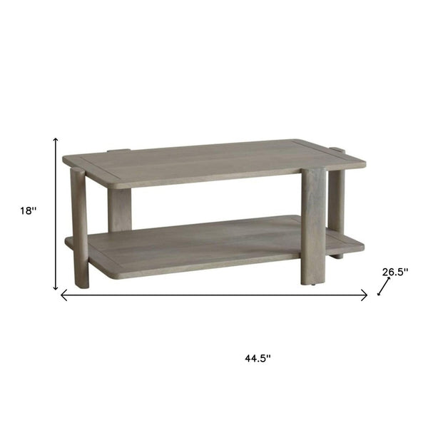 HomeRoots 45" Natural Solid Wood Distressed Coffee Table with Two-Tier Shelf for Rustic Living Room Charm 653945