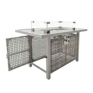 HomeRoots 60000 BTU Rectangular Propane Fire Pit Table - Gray Wicker & Steel, Cover Included, Stylish & Versatile 653946
