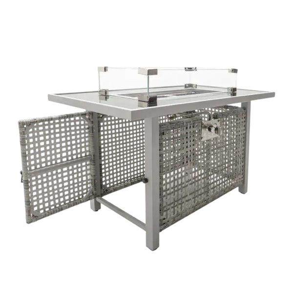 HomeRoots 60000 BTU Rectangular Propane Fire Pit Table - Gray Wicker & Steel, Cover Included, Stylish & Versatile 653946