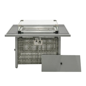 HomeRoots 60000 BTU Rectangular Propane Fire Pit Table - Gray Wicker & Steel, Cover Included, Stylish & Versatile 653946