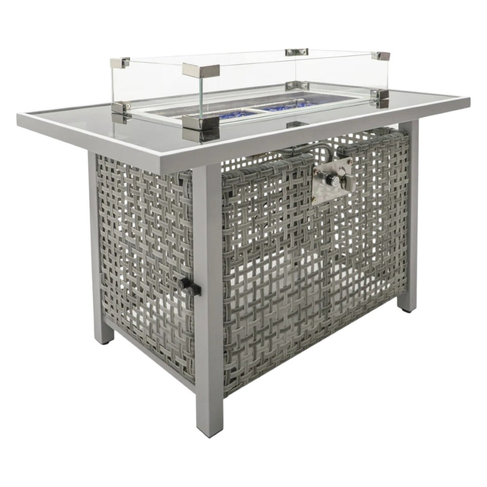 HomeRoots 60000 BTU Rectangular Propane Fire Pit Table - Gray Wicker & Steel, Cover Included, Stylish & Versatile 653946