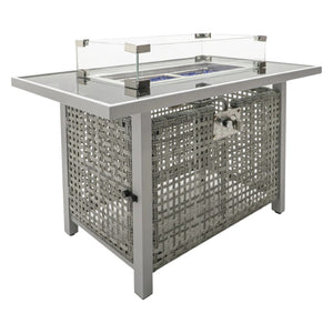 HomeRoots 60000 BTU Rectangular Propane Fire Pit Table - Gray Wicker & Steel, Cover Included, Stylish & Versatile 653946