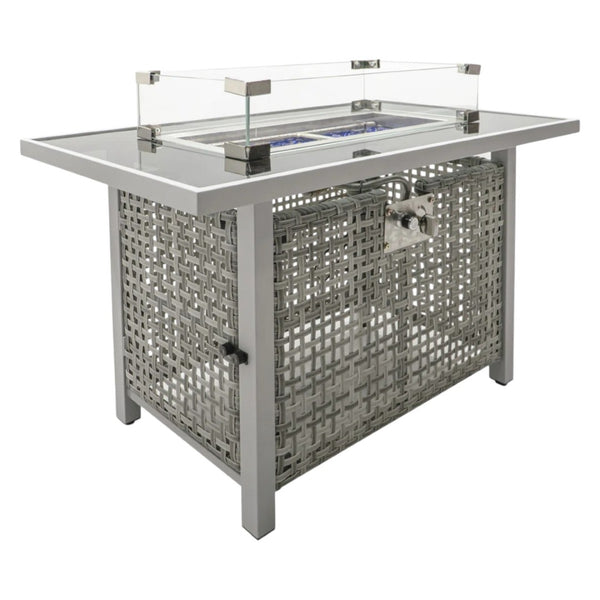 HomeRoots 60000 BTU Rectangular Propane Fire Pit Table - Gray Wicker & Steel, Cover Included, Stylish & Versatile 653946