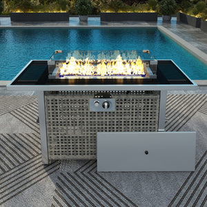 HomeRoots 60000 BTU Rectangular Propane Fire Pit Table - Gray Wicker & Steel, Cover Included, Stylish & Versatile 653946