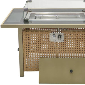 HomeRoots 60000 BTU 43" Stylish Propane Fire Pit Table with Cover - Elegant Steel & Wicker Design for Outdoors 653947