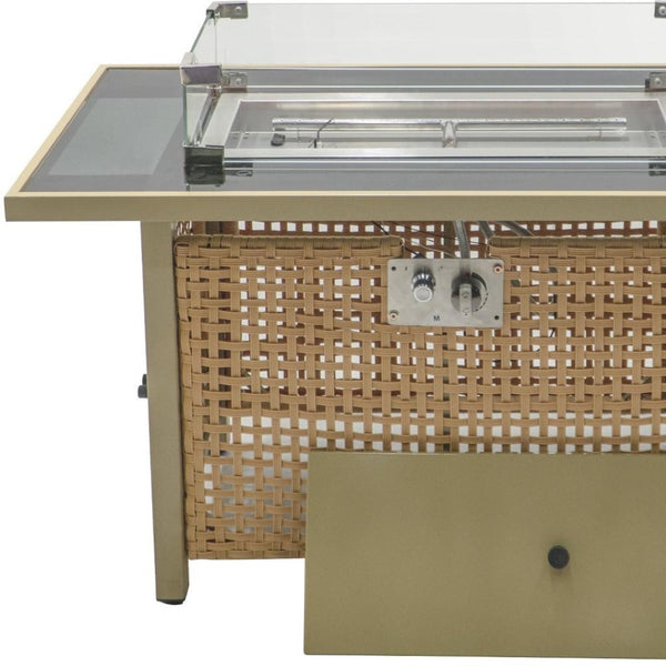 HomeRoots 60000 BTU 43" Stylish Propane Fire Pit Table with Cover - Elegant Steel & Wicker Design for Outdoors 653947