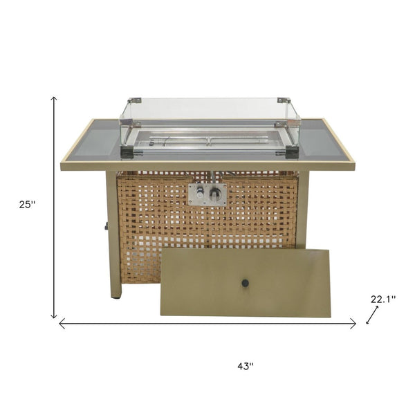 HomeRoots 60000 BTU 43" Stylish Propane Fire Pit Table with Cover - Elegant Steel & Wicker Design for Outdoors 653947