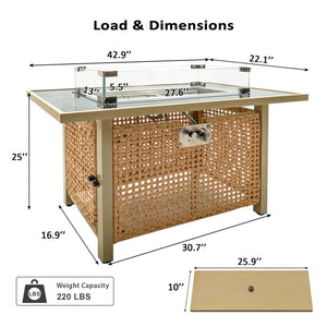 HomeRoots 60000 BTU 43" Stylish Propane Fire Pit Table with Cover - Elegant Steel & Wicker Design for Outdoors 653947