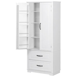 HomeRoots 71" White Wood Pantry Closet - Stylish Storage Solution with Drawers, Cabinets & Rustic Charm 653948