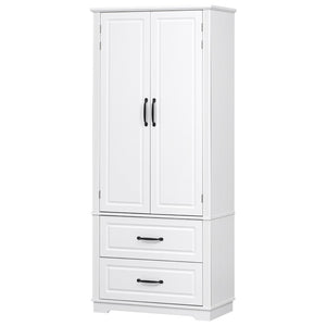 HomeRoots 71" White Wood Pantry Closet - Stylish Storage Solution with Drawers, Cabinets & Rustic Charm 653948