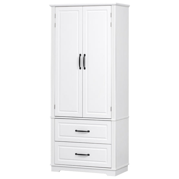 HomeRoots 71" White Wood Pantry Closet - Stylish Storage Solution with Drawers, Cabinets & Rustic Charm 653948