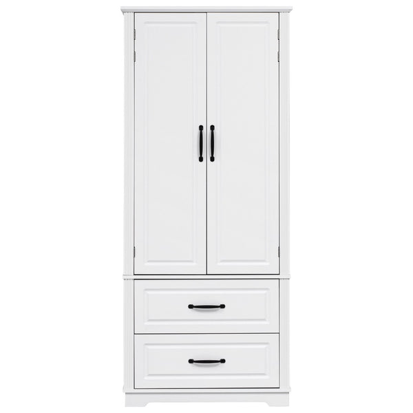 HomeRoots 71" White Wood Pantry Closet - Stylish Storage Solution with Drawers, Cabinets & Rustic Charm 653948