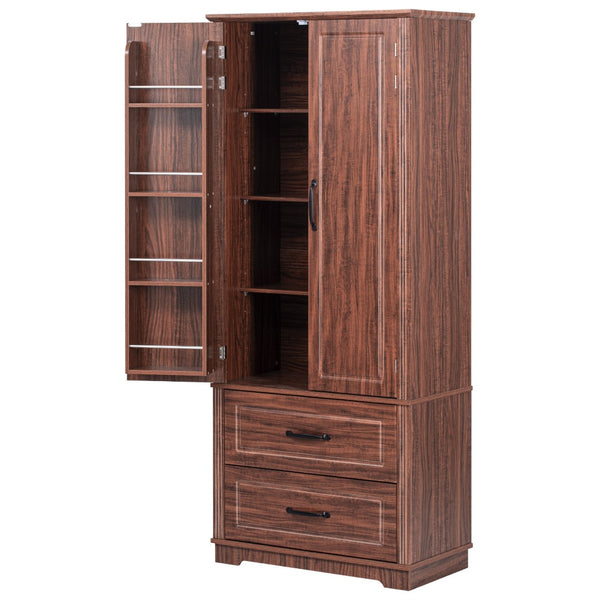 HomeRoots 71" Rustic Brown Wood Storage Closet with Adjustable Shelves, Pull-Out Drawers & Farmhouse Charm 653949
