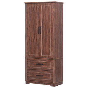 HomeRoots 71" Rustic Brown Wood Storage Closet with Adjustable Shelves, Pull-Out Drawers & Farmhouse Charm 653949