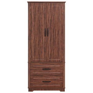 HomeRoots 71" Rustic Brown Wood Storage Closet with Adjustable Shelves, Pull-Out Drawers & Farmhouse Charm 653949