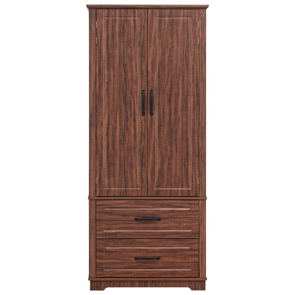 HomeRoots 71" Rustic Brown Wood Storage Closet with Adjustable Shelves, Pull-Out Drawers & Farmhouse Charm 653949