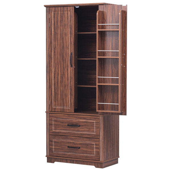 HomeRoots 71" Rustic Brown Wood Storage Closet with Adjustable Shelves, Pull-Out Drawers & Farmhouse Charm 653949