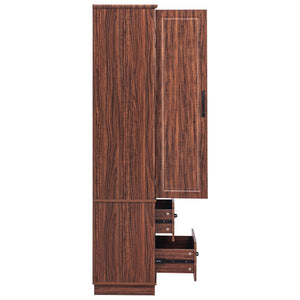 HomeRoots 71" Rustic Brown Wood Storage Closet with Adjustable Shelves, Pull-Out Drawers & Farmhouse Charm 653949
