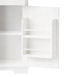 HomeRoots 71" Elegant White Wood Pantry Storage Cabinet with Glass Doors & Deep Drawers for Stylish Organization 653950