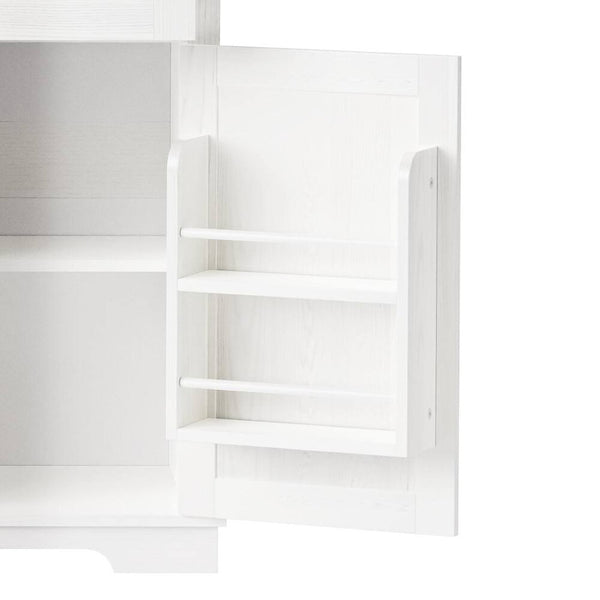 HomeRoots 71" Elegant White Wood Pantry Storage Cabinet with Glass Doors & Deep Drawers for Stylish Organization 653950