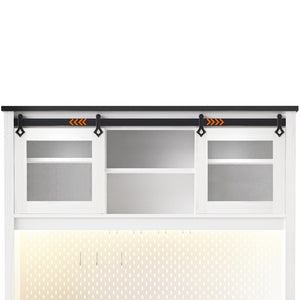 HomeRoots 71" Elegant White Wood Pantry Storage Cabinet with Glass Doors & Deep Drawers for Stylish Organization 653950