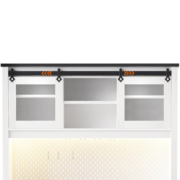 HomeRoots 71" Elegant White Wood Pantry Storage Cabinet with Glass Doors & Deep Drawers for Stylish Organization 653950