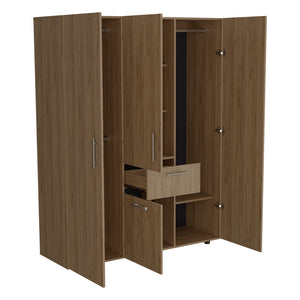 English Elm Armoire Elma Macadamia Beige Engineered Wood - Space-Saving 6-Leg Closet with Drawer, Shelves, Rods B092S00271