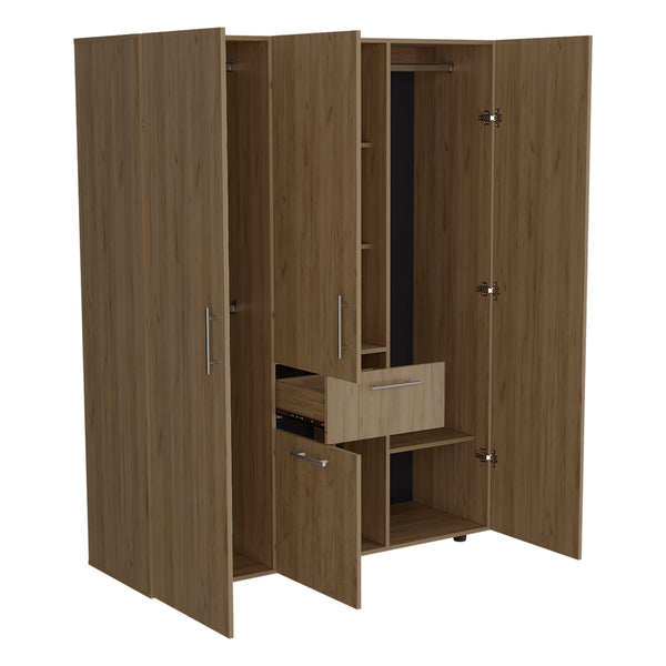 English Elm Armoire Elma Macadamia Beige Engineered Wood - Space-Saving 6-Leg Closet with Drawer, Shelves, Rods B092S00271