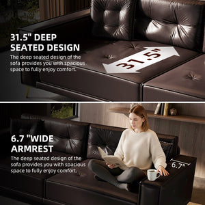 English Elm 92.1"king Faux Leather Convertible Sleeper Sofa Tufted 4 Seat Pull Out Living Room Couch Dark Brown W1885S00409