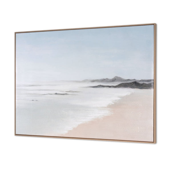 HomeRoots Oceana Bay Hand-Painted Canvas in Brown Floater Frame – Coastal Wall Art for Modern Spaces 653960