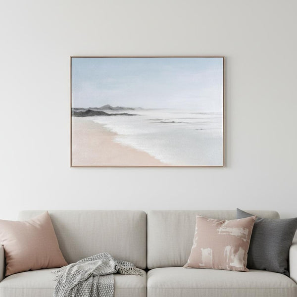 HomeRoots Oceana Bay Hand-Painted Canvas in Brown Floater Frame – Coastal Wall Art for Modern Spaces 653960