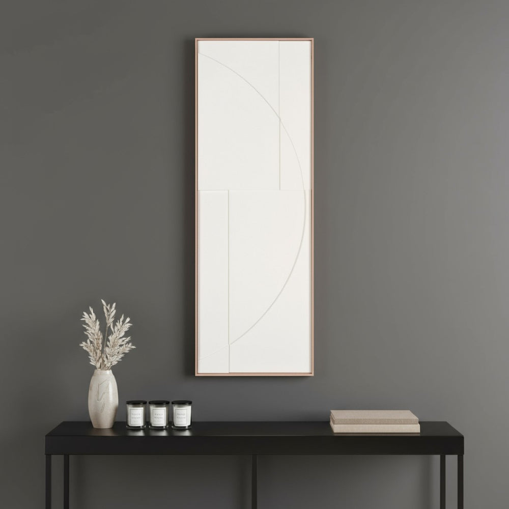 HomeRoots White Geometric Shadowbox Wall Art - Handcrafted Canvas in Elegant Brown Frame for Modern Spaces 653970