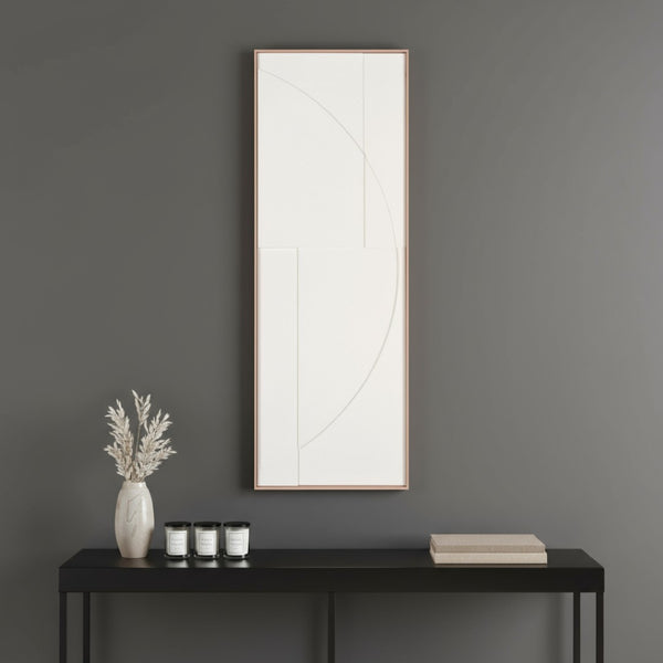 HomeRoots White Geometric Shadowbox Wall Art - Handcrafted Canvas in Elegant Brown Frame for Modern Spaces 653970