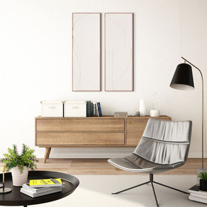 HomeRoots White Geometric Shadowbox Wall Art - Handcrafted Canvas in Elegant Brown Frame for Modern Spaces 653970