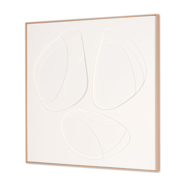 HomeRoots White Geometric Trio Embossed Canvas Wall Art in Faux-Wood Shadowbox Frame for Modern Decor 653973