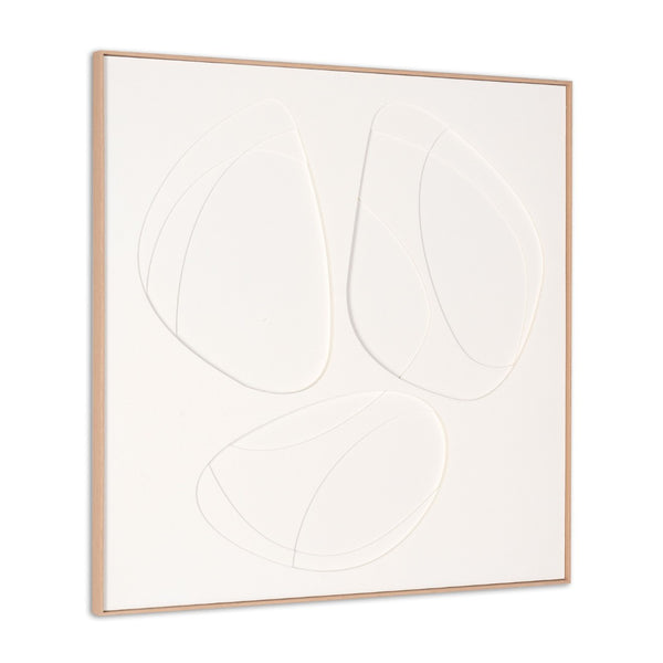 HomeRoots White Geometric Trio Embossed Canvas Wall Art in Faux-Wood Shadowbox Frame for Modern Decor 653973