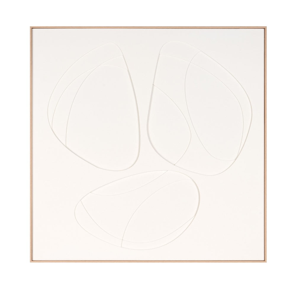 HomeRoots White Geometric Trio Embossed Canvas Wall Art in Faux-Wood Shadowbox Frame for Modern Decor 653973