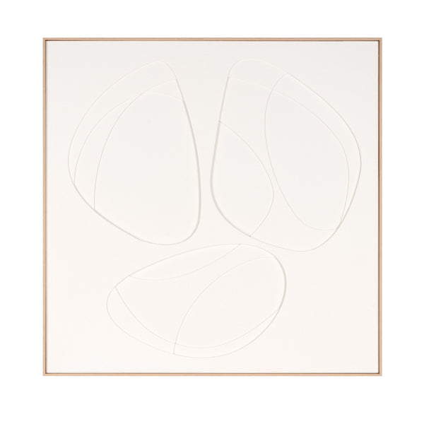 HomeRoots White Geometric Trio Embossed Canvas Wall Art in Faux-Wood Shadowbox Frame for Modern Decor 653973
