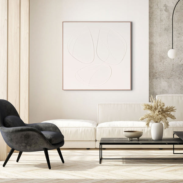 HomeRoots White Geometric Trio Embossed Canvas Wall Art in Faux-Wood Shadowbox Frame for Modern Decor 653973