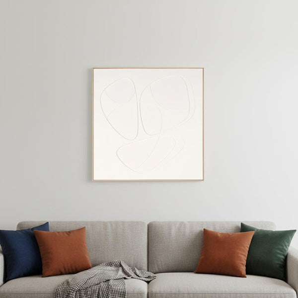 HomeRoots White Curvy Geo Trio Embossed Canvas Wall Art in Brown Shadowbox Frame for Modern Decor Accent 653974