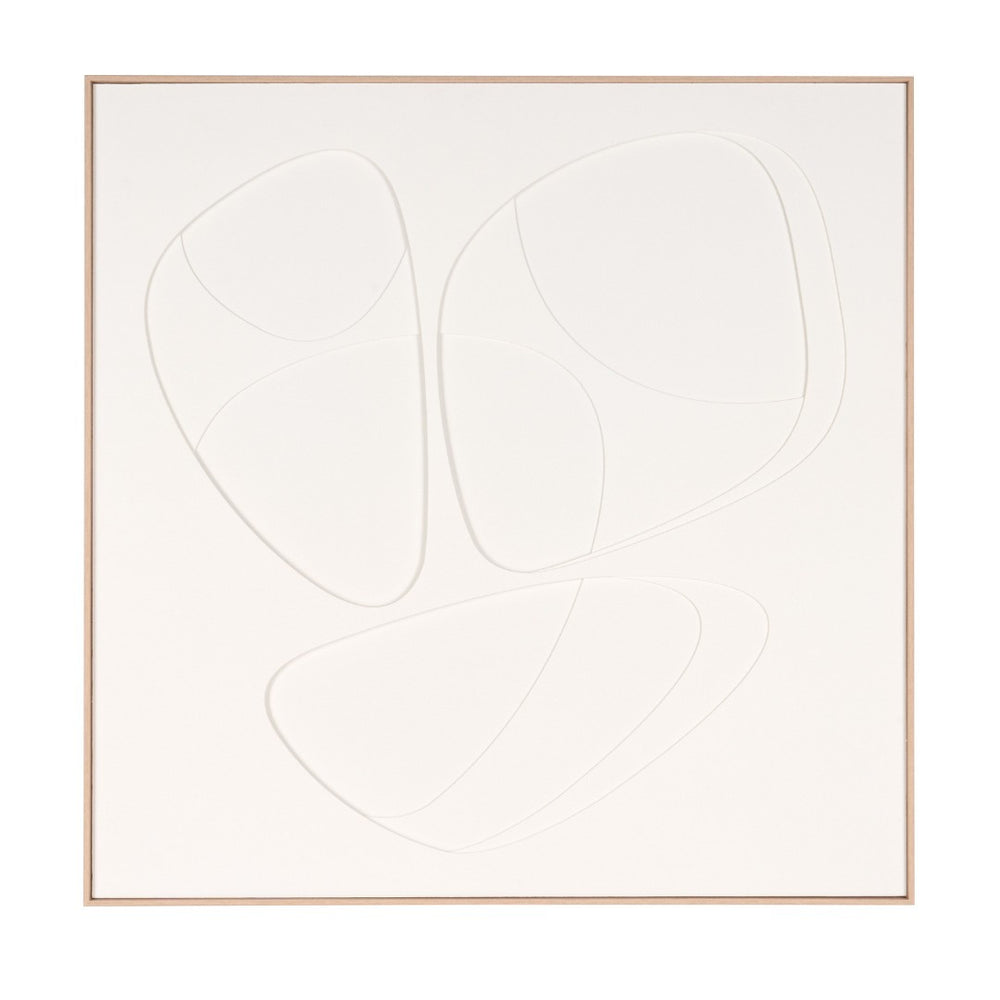 HomeRoots White Curvy Geo Trio Embossed Canvas Wall Art in Brown Shadowbox Frame for Modern Decor Accent 653974